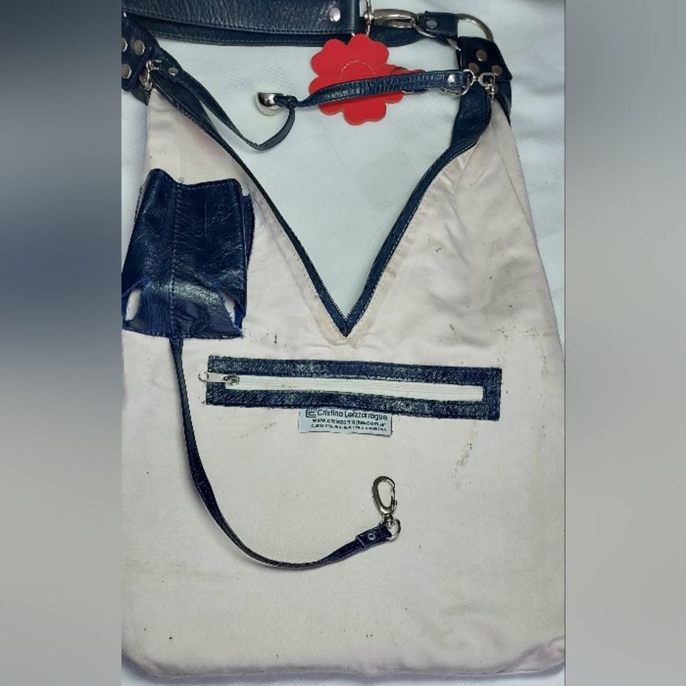 Cristina Leizzarrague Boho- Chic Leather Bag Navy Blue RARE FIND! - Picture 11 of 16